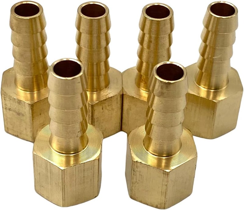 Bumugufu 6 Pcs Brass Hose Barb Fittings, 1/4 Inch NPT Female to 5/16 Inch Hose ID Barb Air Hose Fitting Adapter Connectors for Compressor, Fuel, Oil, Gas - Image 1